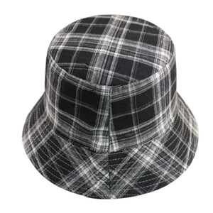 Bucket Hats for Women Retro Foldable Cotton Plaid Pattern Leisure hat