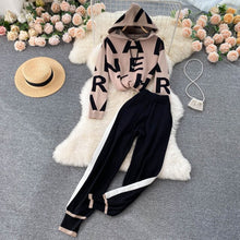 2022 Women Winter Lettered Knitted Hoodie Loose Pullover Top and Pocket Pants 2 Piece Set