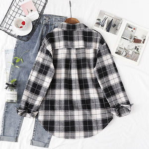 Fashion Plaid Shirt Chic Checked Blouse Long Sleeve  Casual Print Shirt Loose Cotton Top News 2022