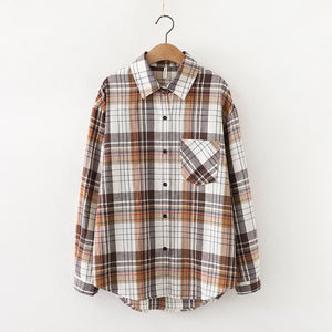 Fashion Plaid Shirt Chic Checked Blouse Long Sleeve  Casual Print Shirt Loose Cotton Top News 2022