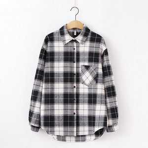 Fashion Plaid Shirt Chic Checked Blouse Long Sleeve  Casual Print Shirt Loose Cotton Top News 2022