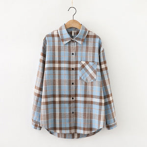 Fashion Plaid Shirt Chic Checked Blouse Long Sleeve  Casual Print Shirt Loose Cotton Top News 2022