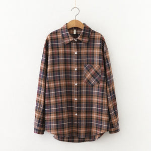 Fashion Plaid Shirt Chic Checked Blouse Long Sleeve  Casual Print Shirt Loose Cotton Top News 2022