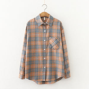 Fashion Plaid Shirt Chic Checked Blouse Long Sleeve  Casual Print Shirt Loose Cotton Top News 2022