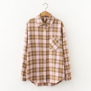 Fashion Plaid Shirt Chic Checked Blouse Long Sleeve  Casual Print Shirt Loose Cotton Top News 2022