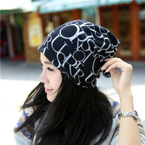 New 2022 Female Cap English Letter Multi Purpose Baggy Knitted Hat